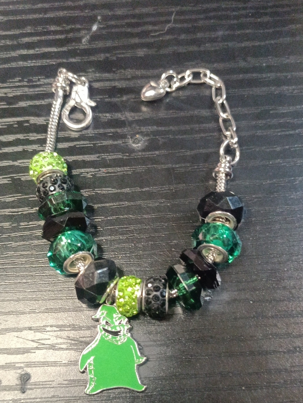 Green Beaded Charm Bracelet with Green Ghost Pendant
